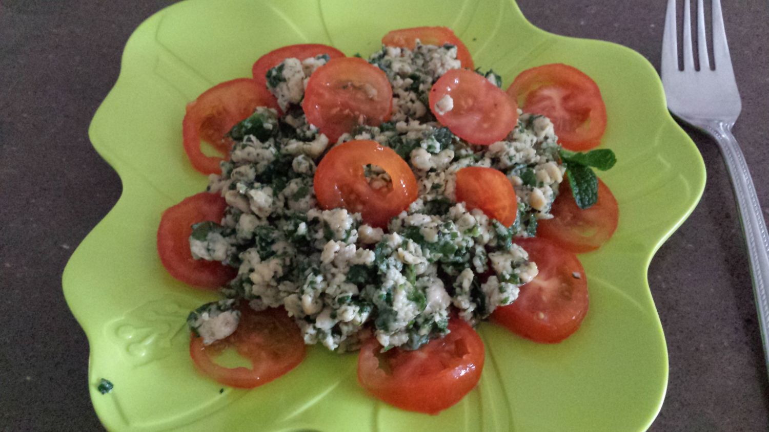 Scrabbled Eggs with Tomatoes & Greens